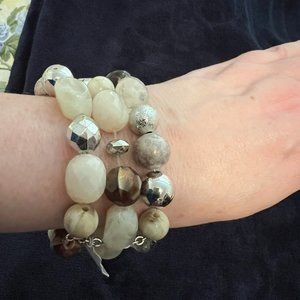 New York & Company - Tan, Cream, Bronze, Silver Stretch Bracelet